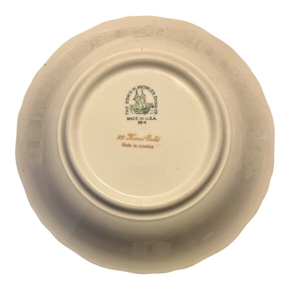 Vintage Edwin M. Knowles Floral Bowl – 22K Gold Trim – Made in USA - Picture 6 of 8